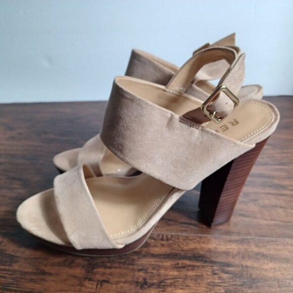 Report Womens Shoes 9 Lawrena Block Heel Faux Suede Tan Classic Feminine - Picture 4 of 10